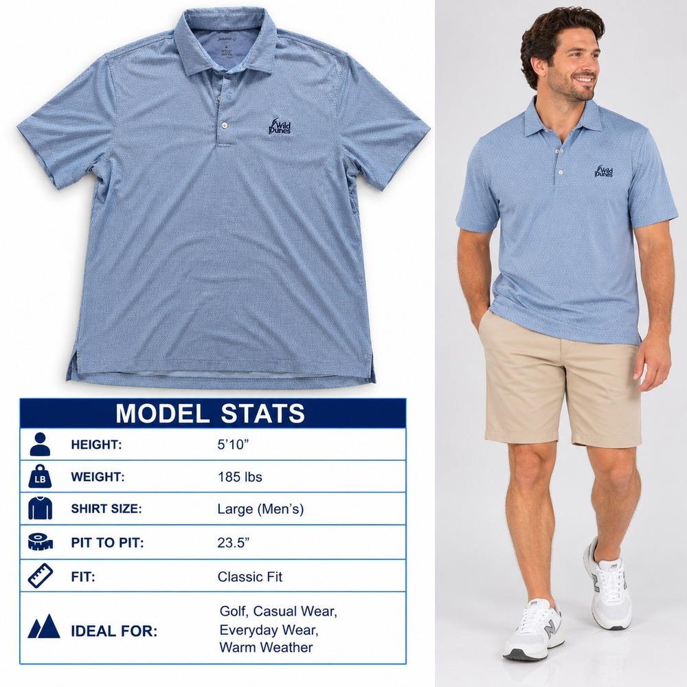 Johnnie-O Wild Dunes Golf Polo Mens Large Blue Performance Classic Fit Shirt